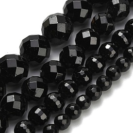 Натуральный черный турмалин бисер нитей, граненые, круглые