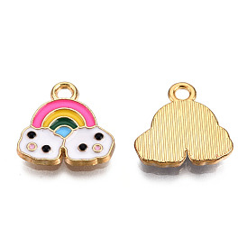 Alloy Enamel Charms, Cadmium Free & Nickel Free & Lead Free, Light Gold, Rainbow with Cloud