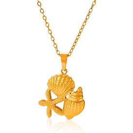 Stainless Steel Starfish Shell Shaped Pendant Summer Necklaces for Women