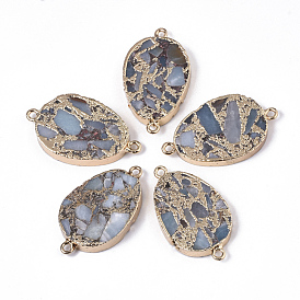 Assembled Bronzite & Natural Aqua Terra Jasper Links/Connectors, with Light Gold Plated Brass Iron Loops, Teardrop