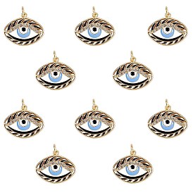 10Pcs Brass Micro Pave Clear Cubic Zirconia Pendants, with Enamel and Jump Rings, Golden, Eye