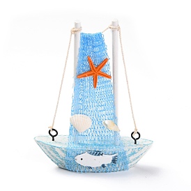 Mediterranean Style Natural Wood Display Decorations, with Natural Shell, Sailboat