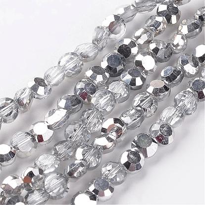 Electroplate Glass Bead Strands, Half Plated, Flat Round, Faceted