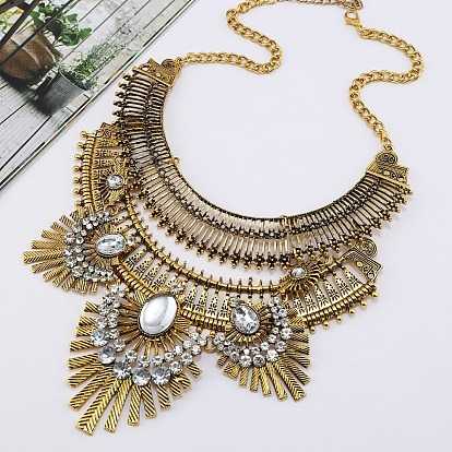 Сплав кристалл горный хрусталь этнический бохо трайбл цветочный массивные нагрудные ожерелья для женщин