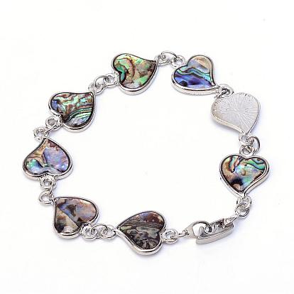 Sea Shell Beads Beaded Bracelets, with Watch Band Clasp, Heart