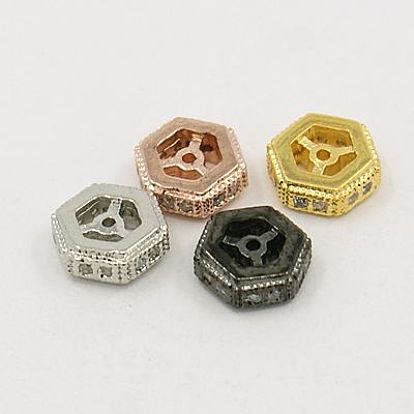 Brass Cubic Zirconia Beads, Hexagon