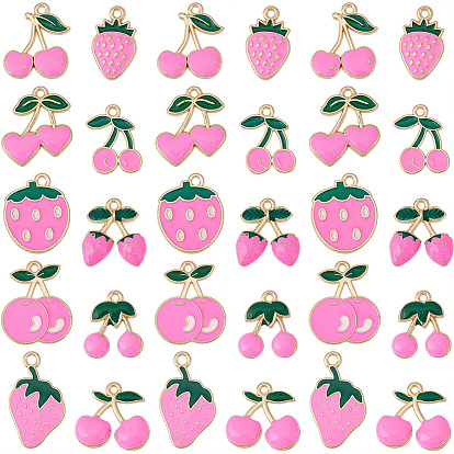 40шт 10 стили подвески из цинкового сплава, с эмалью, клубнично-вишневый шарм, золотой свет