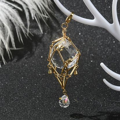 Brass Pouch Holder Pendant Decoration, with Transparent Glass Teardrop Charms and 304 Stainless Steel Lobster Claw Clasps