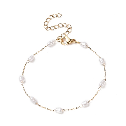 Glass Pearl Link Chain Bracelet, 316 Surgical Stainless Steel Jewelry for Women