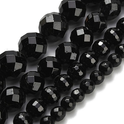 Натуральный черный турмалин бисер нитей, граненые, круглые