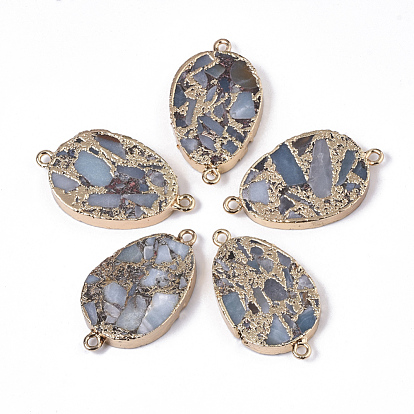 Assembled Bronzite & Natural Aqua Terra Jasper Links/Connectors, with Light Gold Plated Brass Iron Loops, Teardrop