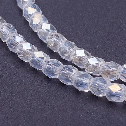 Electroplate Glass Beads Strands, AB Color Plated, Faceted, Cube, 4x4x4mm, Hole: 1mm, about 100pcs/strand, 15.7 inch