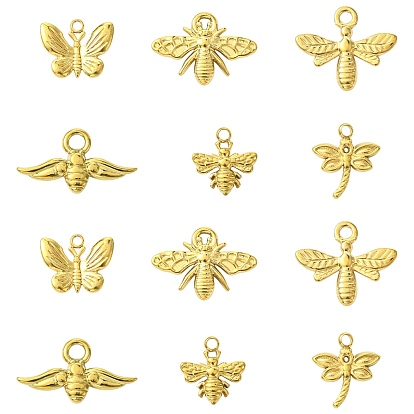 12 шт 6 стили 304 подвески из нержавеющей стали, насекомые
