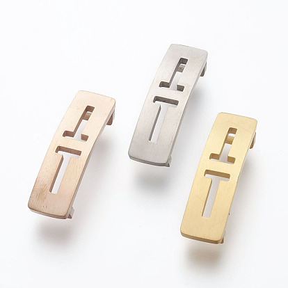 304 Stainless Steel Slide Charms, Rectangle with Letter. T