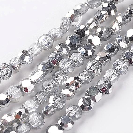 Electroplate Glass Bead Strands, Half Plated, Flat Round, Faceted