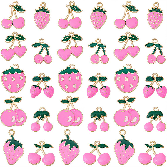 40шт 10 стили подвески из цинкового сплава, с эмалью, клубнично-вишневый шарм, золотой свет