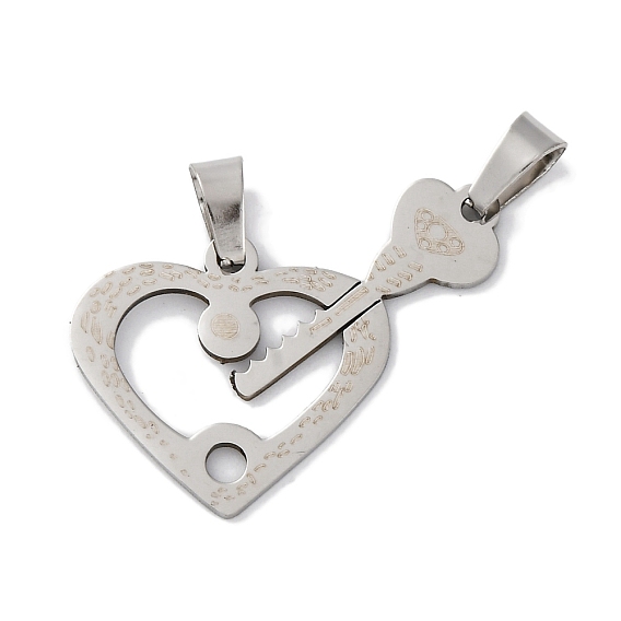 201 подвески из нержавеющей стали, подвеска в виде сердца и ключа, лазерная резка, анти-тускнение