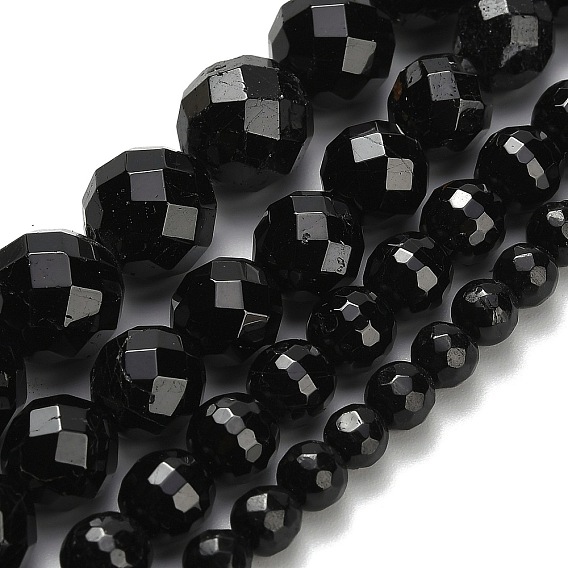 Натуральный черный турмалин бисер нитей, граненые, круглые