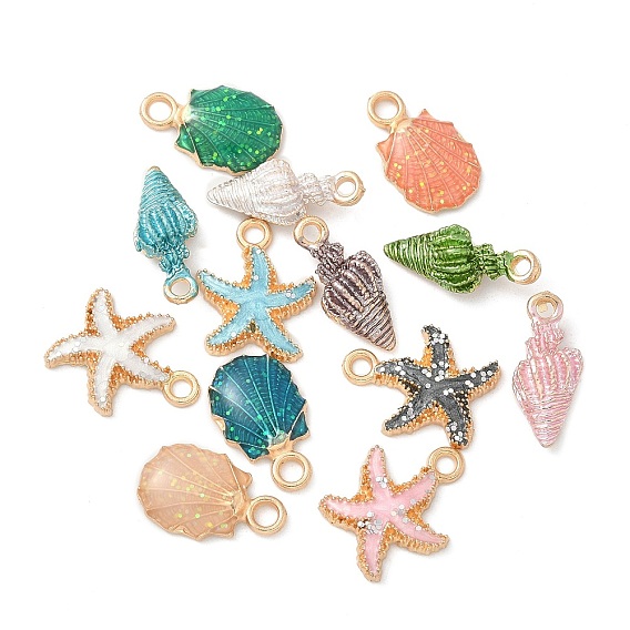 13 шт. Подвески из сплава эмали, подвеска в форме морской звезды, раковины и ракушки, золотой свет