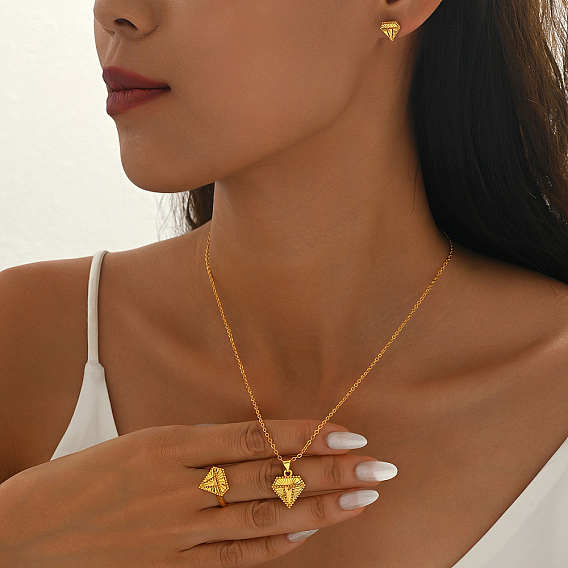 Комплекты из серег-гвоздиков, ожерелий и колец с бриллиантами из латуни для женщин