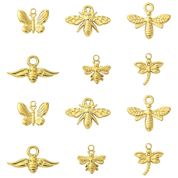 12 шт 6 стили 304 подвески из нержавеющей стали, насекомые
