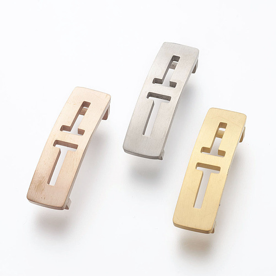 304 Stainless Steel Slide Charms, Rectangle with Letter. T