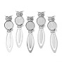 Owl Vintage Tibetan Style Alloy Bookmarks Cabochon Settings, Cadmium Free & Lead Free, Flat Round Tray: 20mm, Fit for 1.5mm Rhinestone, 88x22.5x3mm