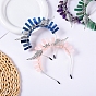 Hollow Triple Moon with Wing Metal Crown Hair Bands, Raw Natural Gemstone Wrapped Hair Hoop for Women Girl