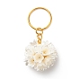 Flower Spray Paint ABS Plastic Imitation Pearl Pendant Keychain, with Iron Split Key Rings