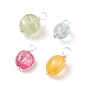 Natural Quartz Charms, Twisted with Silver Tone Copper Wire, Dyed & Heated, Round & Oval