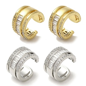 Rack Plating Brass Pave Clear Cubic Zirconia Ring Cuff Earrings for Women, Cadmium Free & Lead Free, Long-Lasting Plated