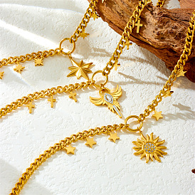 304 ожерелья с подвесками из нержавеющей стали с микропаве из прозрачных кубических цирконий, золотые