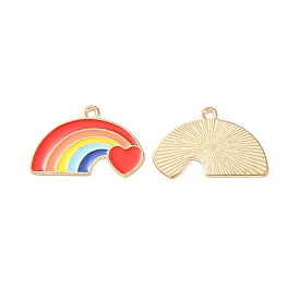 Alloy Enamel Pendants, Rainbow with Heart Charm, Light Gold