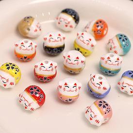 Handmade Porcelain Beads, Maneki Neko Cat