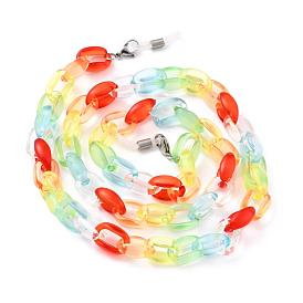 Neck Strap Eyeglasses Chains, with Transparent Acrylic Cable Chains, 304 Stainless Steel Lobster Claw Clasps and Rubber Loop Ends