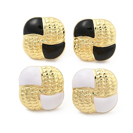 PVD Vacuum Plating Golden 304 Stainless Steel Stud Earrings for Women, with Enamel, Square