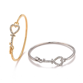 Brazalete de llave de esqueleto de corazón de diamantes de imitación de cristal con dije de candado para mujer