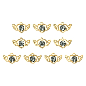 Alloy Rhinestone Pendants, Heart with Wings Charms, Light Gold