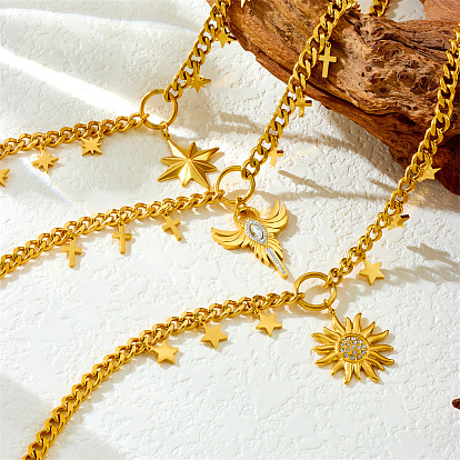 304 ожерелья с подвесками из нержавеющей стали с микропаве из прозрачных кубических цирконий, золотые