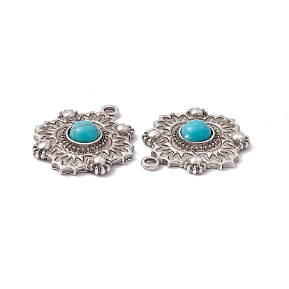 Synthetic Turquoise Pendants, Flower Charms, with Rack Plating Alloy Findings
