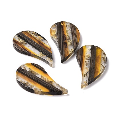 Transparent Resin & Walnut Wood Pendants, with Gold Foil, Leaf Charm