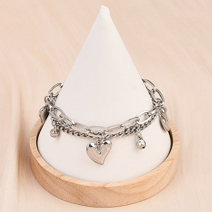 304 из нержавеющей стали браслеты многожильных, браслеты с подвесками для женщин, сердце