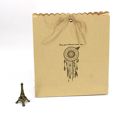 Rectangle Paper Gift Bags, Packaging Pouches with Woven Web/Net with Feather
