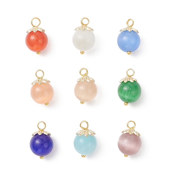 Кошачий глаз с латунными подвесками, круглые, золотые