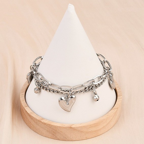 304 из нержавеющей стали браслеты многожильных, браслеты с подвесками для женщин, сердце