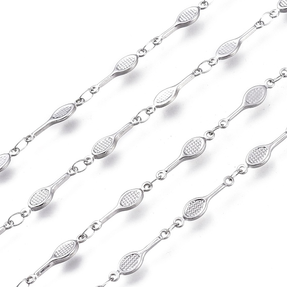 Sports Theme 304 Stainless Steel Link Chains, Soldered, Racket Shape