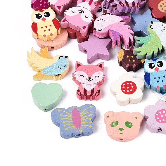 Набивные бусины из натурального клена, окрашенные, разнообразные, без свинца, без никеля и без кадмия