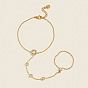 304 Stainless Steel Pave Flat Round Clear Cubic Zirconia Hand Chain Ring Bracelets for Women