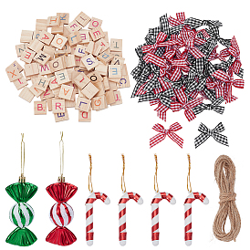 Наборы рождественских украшений, включает бант из полиэфирной ленты, деревянные фишки с английскими буквами, джутовый шнур, шоколадная конфета