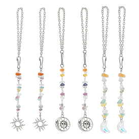 Украшение подвески из стекла и сплава, подвесное украшение для автомобиля в виде луны и солнца, с натуральным красным авантюрином и кварцевым кристаллом и флюоритовыми бусинами